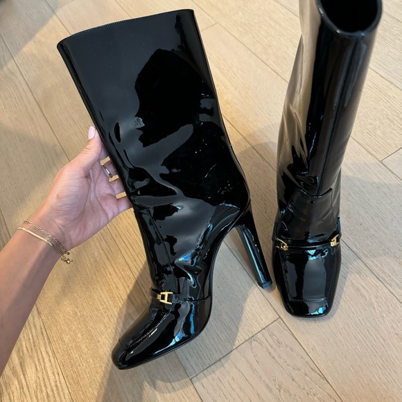 Saint Laurent Lala square-toe boots Black Patent Leather boots - Picture 8 of 10